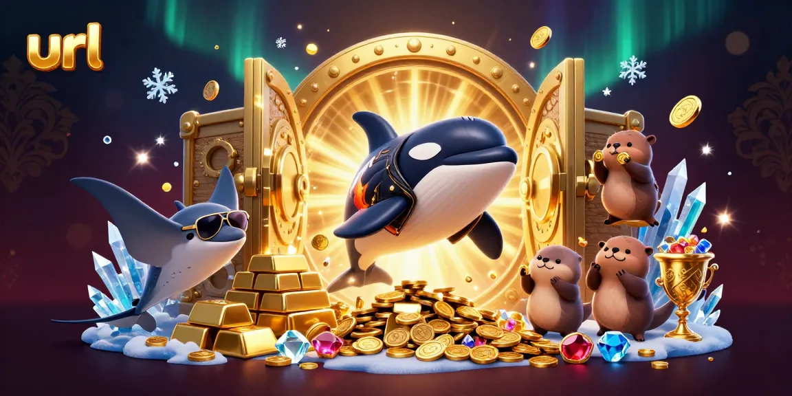 Immerse in the dynamic casino scene featuring orca biker and sea otters holding golden coins, set in a vibrant URL theme.