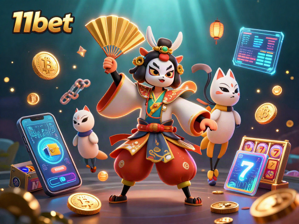 Experience vivid gaming action with 11bet showcasing thrilling casino elements and cryptocurrency icons.