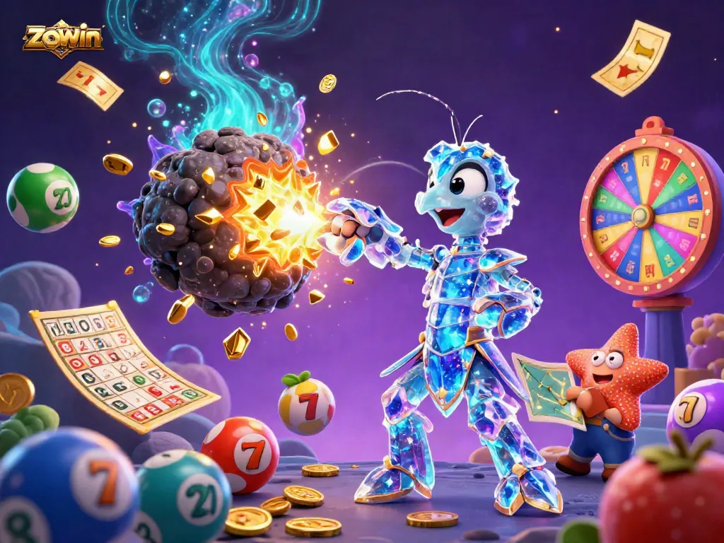 Engage with zowin's vibrant 3D casino scene featuring galactic samurai and colorful gaming elements.