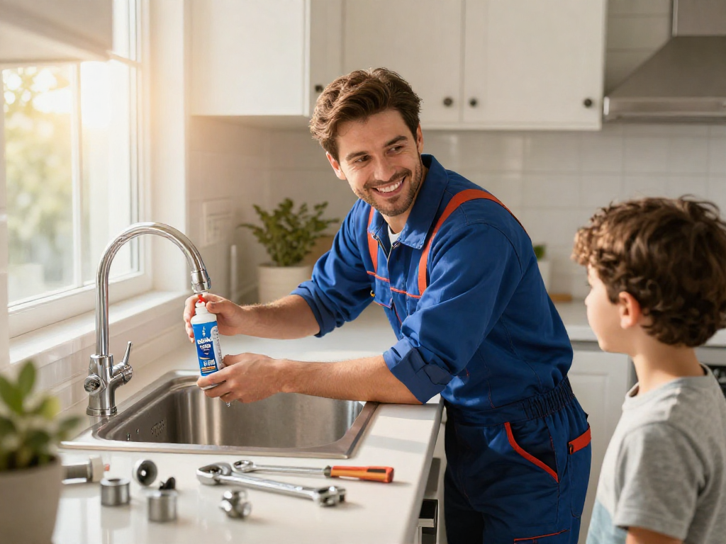 Professional plumber from Blue Moon Plumbing and Rooter repairing a kitchen sink, ensuring quality service.