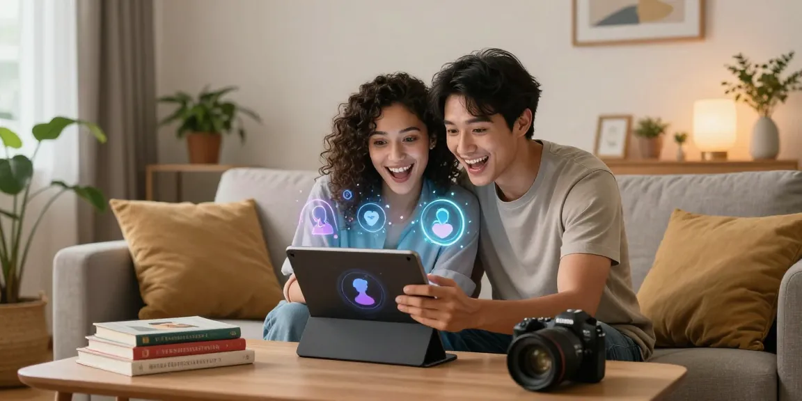 Couple using a sex ai application in a cozy environment, showcasing intimacy and technology