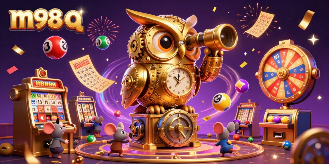 Experience the thrill of m98 q as a golden owl surveys vibrant casino games alongside playful mouse patrons.